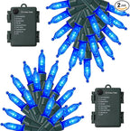 WATERGLIDE 2 Pack 50 LED Outdoor Christmas Lights, 16FT Battery Operated Mini String Lights with 8 Modes & Timer, Xmas Tree Lights Waterproof for Patio Garden Party Wedding Holiday Decor, Blue