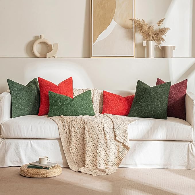 MIULEE Textured Boucle Throw Pillow Cover Christmas Dark Green Accent Solid Lumbar Pillow Case Decorative Soft Pack of 1 Couch Cushion Chair Sofa Bedroom Livingroom Home Decor,18x18 Inch