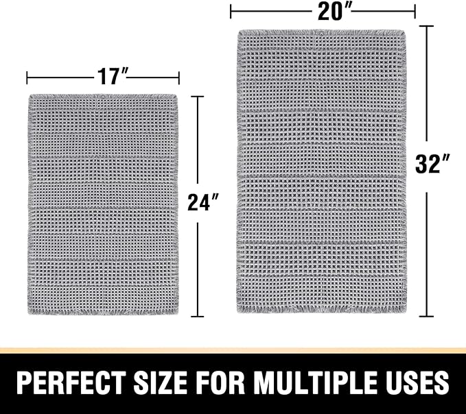 H.VERSAILTEX Waffle Bath Mat Super Absorbent Bathroom Mats Non Slip Bath Rugs for Bathroom Floor Machine Washable Ultra Soft Bathroom Rugs for Beside Tub, (32 x 20 Plus 24 x 17 - Inches, Dove)
