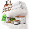 BAOBAB WORKSHOP Wood Floating Shelves for Wall White - Bathroom Floating Shelves White - Small Wall Mounted Shelf White for Bedroom Kitchen Living Room - 16D x 6.7W Inch, Set of 2