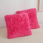 XeGe Faux Fur Throw Pillow Covers, Luxury Fluffy Plush Hot Pink Pillow Shams, Shaggy Furry Decorative Pillow Fuzzy Cushion Cover for Sofa Bed Couch, Zipper Closure, Pack of 2(18''x18'', Hot Pink)