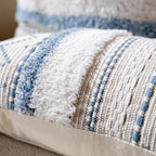 BlissBlush Blue Decorative Lumbar Throw Pillow Cover 12x20 Rectangular Boho Accent Pillowcase Neutral White Farmhouse Cushion for Couch Sofa Bedroom Living Home Décor (Cover ONLY, Pack of 1)