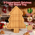 Christmas Serving Tray, Bamboo Christmas Tree Serving Platter with 3 Compartments, Charcuterie Board Serving Dishes 11.8" x 8.7" for Party Cookie Fruit Cheese