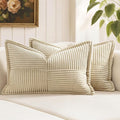 MIULEE Decorative Lumbar Throw Pillow Covers for Couch Bed Livingroom 12x20 Inch Set of 2 Cream Boho Accent Throw Pllows Broadside Striped Patchwork Soft Corduroy Pillowcases