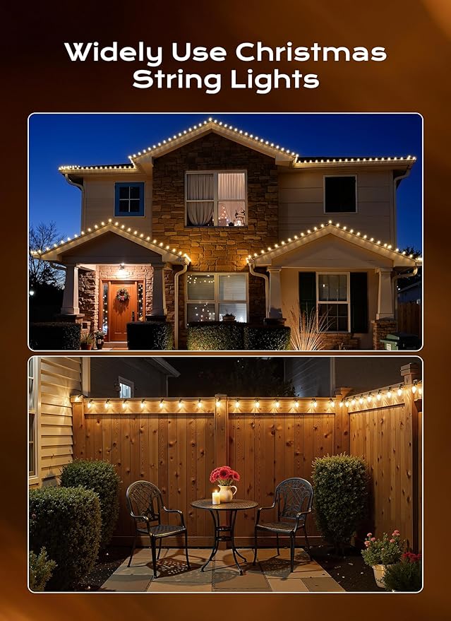 C9 Christmas Lights Outdoor, 66 FT 100 LED Connectable C9 String Lights with 8 Modes and Timer Extendable Xmas Tree Patio Roofline Garden Yard Holiday Party Indoor Outdoor Decoration, Warm White