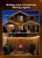 C9 Christmas Lights Outdoor, 33 FT 50 LED Connectable C9 String Lights with 8 Modes and Timer Extendable Xmas Tree Patio Roofline Garden Yard Holiday Party Indoor Outdoor Decoration, Warm White