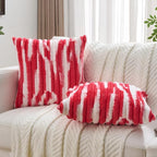 FUTEI Red Decorative Throw Pillow Covers 22x22 Inch Set of 2, Soft Tie-Dye Faux Rabbit Fur Striped Texture Cushion Case, Modern Home Decor for Couch Bed Living Room