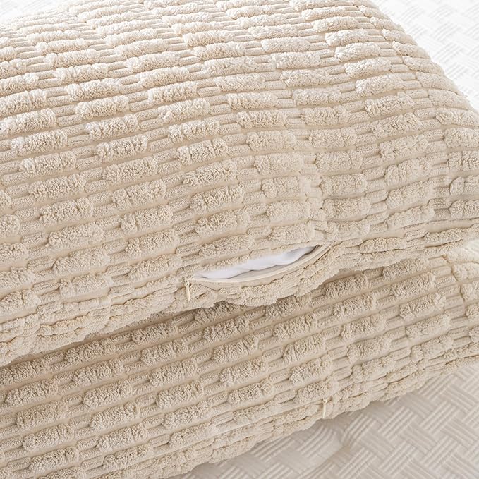 Fancy Homi Tan Long Body Lumbar Decorative Throw Pillow Cover 14x36 Inch for Bed Couch Bedroom Bench, Soft Corduroy Rectangle Solid Pillow Case 35x91 cm, Beige Rustic Farmhouse Boho Room Decor