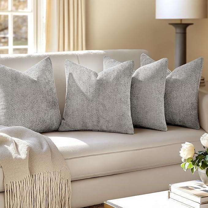 MIULEE Pack of 4 Couch Throw Pillow Covers 18x18 Inch Light Gray Soft Decorative Polyester Pillow Covers Farmhouse Accent Cushion Covers for Boho Home Decor Sofa Bedroom Living Room