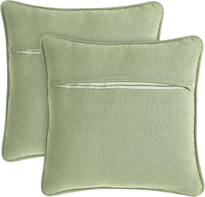 Boho Living Jada Premium Woven Design, Living Room Décor, Decorative Throw, (2) 18" x 18" Pillow Covers with Insert, Sage Green 2 Count