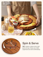 16” Rotating Charcuterie Board for Cheese and Meat - Lazy Susan Charcuterie Boards Round with Compartments - 360° Rotating Plates for Serving Food, Lazy Susan Cheese Board (Acacia Wood)
