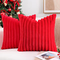 Pallene Faux Fur Plush Christmas Throw Pillow Covers 20x20 Set of 2, Luxury Soft Fluffy Striped Decorative Pillow Covers for Sofa, Couch, Living Room, Red