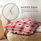 Love Theme Pillow Covers 22x22 Inch, Set of 2 Red White Checkered Romantic Accents Holiday Cotton Square Pillowcases for Sofa Couch Bedroom Living Room Car Home Decor
