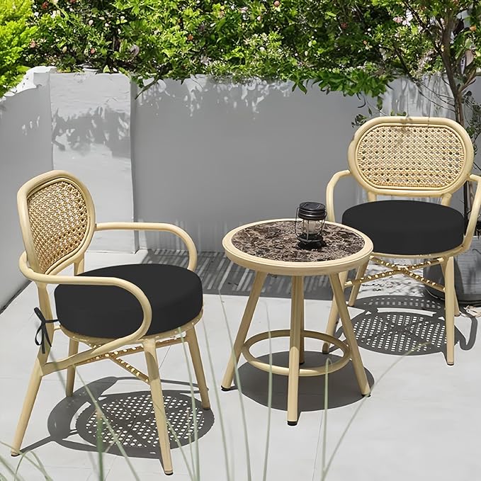 idee-home Outdoor Bistro Chair Cushions, 15”x15”x 3” Thick Outdoor Round Seat Cushions Set of 4 with Ties, Waterproof Round Patio Furniture for Garden