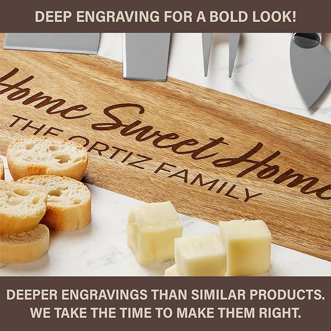 Personalized Marble Wood Charcuterie Board,Custom Laser Engraved Cheese Serving Board With Knife Set, Ceramic Bowls,Wooden Spoons,Cheese Platter,Serving Tray,Cutting board,Charcuterie Boards Gift Set