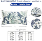 Decorative Throw Pillow Covers Set of 2 Blue Green Large Leaves Pillow Covers 12x20 inch Soft Short Plush Square Floral Throw Pillows,Farmhouse Outdoor Pillow Covers for Couch Living Room
