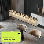 Modern Rectangle Black Crystal Chandeliers for Dining Room, 6 Lights 44" Large Rectangular Water Ripple Glass Kitchen Island Light Fixture, Linear Farmhouse Pendant Light Fixture Over Table