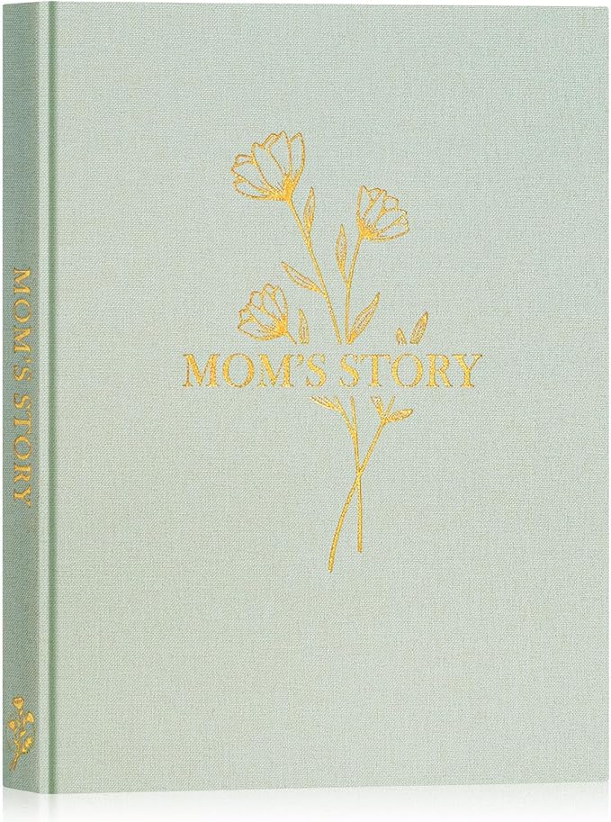 Lanpn Mom Life Story Book Journal with 270+ Prompts, Linen Hardcover Mother Story Guided Journal, Mom Memory Keepsake Book to Fill Out, Mother's Day Birthday Christmas Gift for Mom, Sage Green