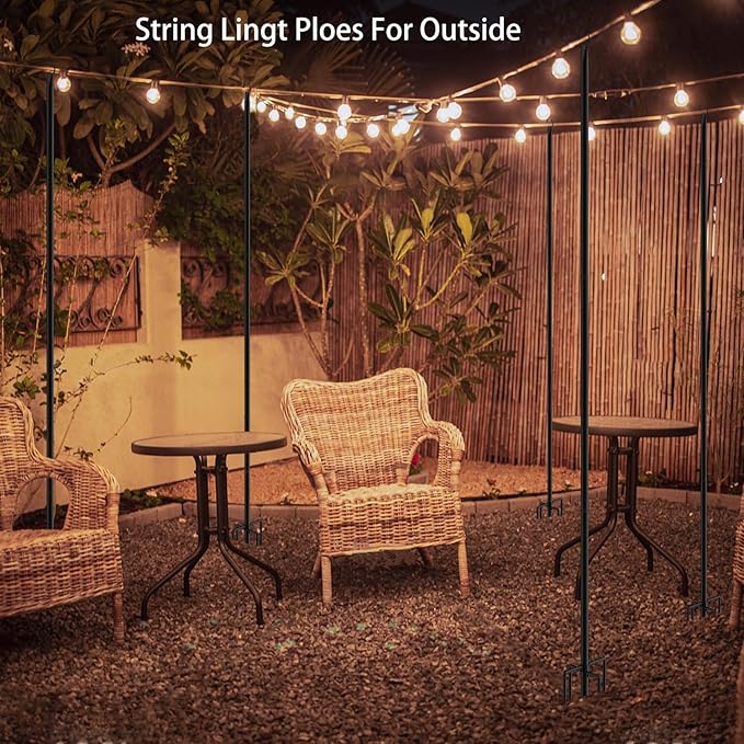 4 Pack 9FT String Light Poles for Outdoor Use, Rustproof Waterproof Metal Poles with Electrophoresis Coating, for Patio, Garden, Backyard, Wedding, Deck, Party