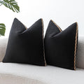 Decorative Neutral Linen Throw Pillow Covers 20x20 Inch Set of 2, Black Boho Farmhouse Pillow Covers with Braid Fringe for Sofa Bed Modern Couch Pillow Cases for Organic Home Decor