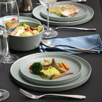 FINE&NICE 12Pcs Melamine Dinnerware Sets, Plates and Bowls Sets for 4, Unbreakable and Lightweight Dishes Set for Indoor and Outdoor Use, BPA Free, Dishwasher Safe (Sage Green)
