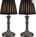KDG Cordless Portables Table Lamp Set of 2, LED Fabric Shade Small Desk Lamps, 5000mAh Battery Powered Lighting, 2700K Stepless Dimmable Light for Living Room, Dining Room, Bedroom (Mottled Silver)