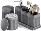 6-Piece Bathroom Set Grey - Stone Textured Resin Bathroom Organizer with Soap Dispenser, Toothbrush Holder, Vanity Tray, Tumbler & Cotton Swab Jars for Small Spaces