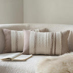 Boho Throw Pillow Covers 12x20 Inch Set of 2, Khaki Textured Decorative Couch Pillow Cases for Farmhouse Home Decor, Accent Cushion Cover for Sofa, Bed, Living Room, Bedroom