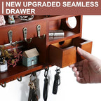 DOPACE Key Holder for Wall, Mail and Key Holder, Mail Organizer Wall Mount with Storage Drawer and 10 Hooks, Easy Installation Keys Holder on Wall, Auburn