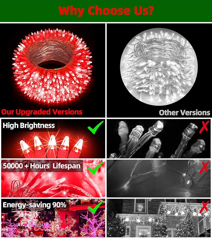 750 LED 246FT Christmas Lights Outdoor, Super Long Waterproof Christmas String Lights with 8 Modes, Christmastree Lights with Timer Memory for Fence Garden Xmas Wedding Party Decor Red