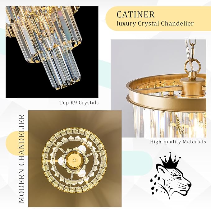 3 Pack Crystal Pendant Light for Kitchen Island, Mini Gold Modern Crystal Light Fixture Luxury for Dining Room, K9 Ceiling Pendant Light 3 Tiers for Hallway Bedroom Closet