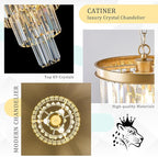 3 Pack Crystal Pendant Light for Kitchen Island, Mini Gold Modern Crystal Light Fixture Luxury for Dining Room, K9 Ceiling Pendant Light 3 Tiers for Hallway Bedroom Closet