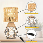 Hamilyeah Boho Table Lamps Set of 2, Industrial Bedside Lamps with Woven Shade, Farmhouse Lamps for Night Stands with On/Off Switch, Modern Simple Desk Lamps for Bedroom, Living Room, Office