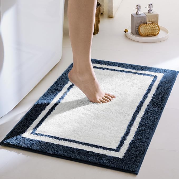 GRANNY SAYS Microfiber Bathroom Rugs Non Slip Washable, Water Absorbent Bath Mats for Tub, Soft Bath Mats for Bathroom Floor & Shower, Bath Rug, 24" x 36", Navy Blue Bath Rugs
