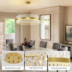 Modern Crystal Chandeliers for Living Room, 40 Inch Large Gold Crystal Chandeliers for Dining Room, Luxury LED Round Foyer Chandelier for High Ceiling Entryway Brass Chandelier Pendant Ceiling Light