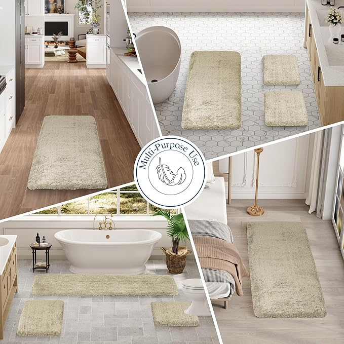Walensee Large Bathroom Rug (24 x 72, Light Tan) Extra Soft and Absorbent Shaggy Bath Rug Machine Washable Microfiber Bath Mat Non Slip Bath Mat, Luxury Bathroom Floor Mats