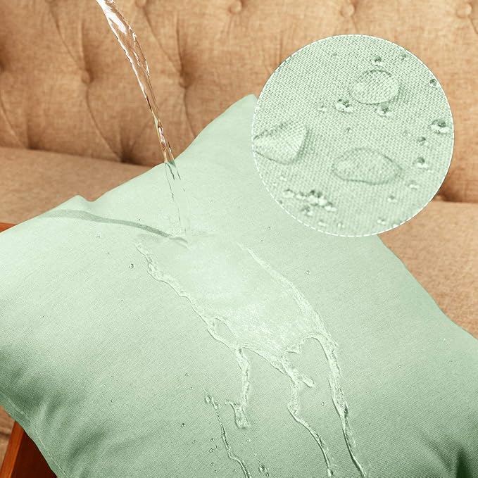 Boao 4 Pack Christmas Decorative Outdoor Waterproof Throw Pillow Covers Square Patio Balcony Garden Waterproof Cushion Case PU Coating Pillow Shell for Couch Bed Patio Sofa, 18 x 18 Inch(Light Green)