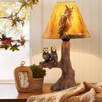 TOCHIC Farmhouse Table Lamp for Bedroom Brown Owl Bedside Side Table Lamp Dimmable Vintage Lamp with Parchment Lamp Shades 16.4“H Faux Wood Desk Lights for Living Room,Night Stands,Foyer,Office