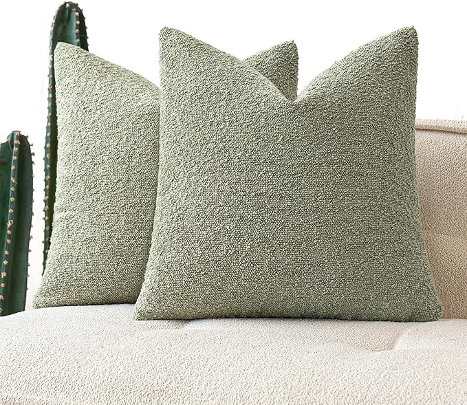 MIULEE 20x20 Inch Decorative Pillow Covers for Couch Bed Set of 2 Textured Boucle Neutral Winter Throw Pillows Sage Green Accent Solid Cushion Pillowcases Sofa Livingroom Home Decor