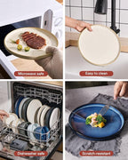 Famiware Star Dinnerware Set, Plates and Bowls Sets for 4 (12pcs), Ribbed Stoneware Dishes - Chip & Scratch Resistant, Microwave & Dishwasher Safe Tableware, White