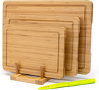 Bamboo Cutting Board For Kitchen, Bamboo Cutting Board Set of 3 with Juice Groove, Double-Sided Chopping Board Serving Board for Meat, Vegetables and Cheese