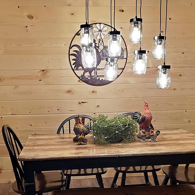 Wellmet 8-Light Mason Jar Chandelier for Dining Room, Farmhouse Rustic Linear Cluster Pendant Light Fixture for Living Room, Kitchen Island Lighting, Matte Black Finish with Glass Shades