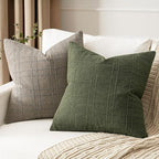 MIULEE Decorative Linen Check Throw Pillow Covers Neutral Farmhouse Vintage Christmas Pillow Covers 18x18 Set of 2 Boho Modern Home Decor for Sofa Couch Bedroom Cushion Dark Olive Green
