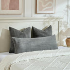 Fancy Homi Set of 2 Dark Gray Boho Decorative Throw Pillow Covers 24x24 Inch for Couch Bed Sofa, Aesthetic Modern Bohemian Room Decor, Soft Fuzzy Fluffy Cozy Corduroy Textured Cushion Case 60x60cm