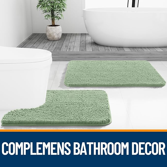 OLANLY Bathroom Rugs 40x24, Extra Soft Absorbent Chenille Bath Rugs, Rubber Backing Quick Dry, Machine Washable Bath Mats for Bathroom Floor, Tub and Shower, Home Decor Accessories, Sage Green