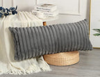PANOD Faux Fur Decorative Lumbar Throw Pillow Covers 14 x 36,Plush Long Boho Lumbar Pillow Covers Pillow Case Cushion Case for Bed Sofa Farmhouse Livingroom,Grey