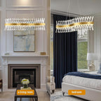 Modern Crystal Chandeliers, Luxurious S-Shape Chandeliers for Dining Room Over Table, L40 Gold Rectangular Dining Room Chandelier, Linear Kitchen Island Lighting, Dimmable Ceiling Light Fixture
