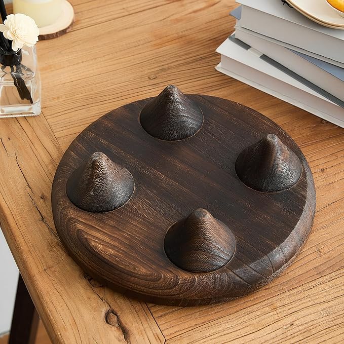 Light Wood Round Footed Serving Tray,Wabi Sabi Decor,Brown Decorative,Candle Tray,Wooden Display Riser