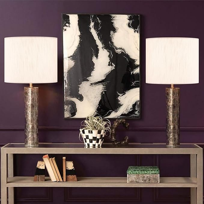 Beige Bamboo Knot Linen Textured Lamp Shades Set of 2 Large Drum Lamp Shade 16``Top x 16``Bottom x 12``High(Spider) Farmhouse Lampshade for Table Lamp & Bedside Lamp - Replacement Lampshade