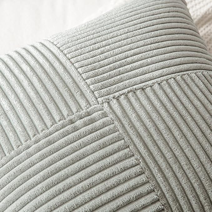 MIULEE Silver Grey Corduroy Pillow Covers Pack of 2 Boho Decorative Spliced Throw Pillow Covers Soft Solid Couch Pillowcases Cross Patchwork Textured Cushion Covers for Living Room Bed Sofa 24x24 inch